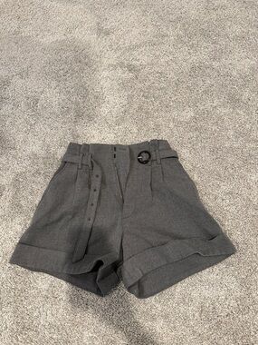 Abercrombie & Fitch Charcoal High-Waist Pleated Belted Shorts